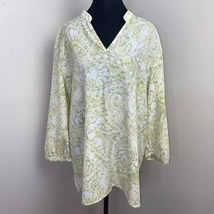 Alfred Dunner Blouse Women's Size 20W Yellow Paisley Floral‎ Gold Shimmer Summer
